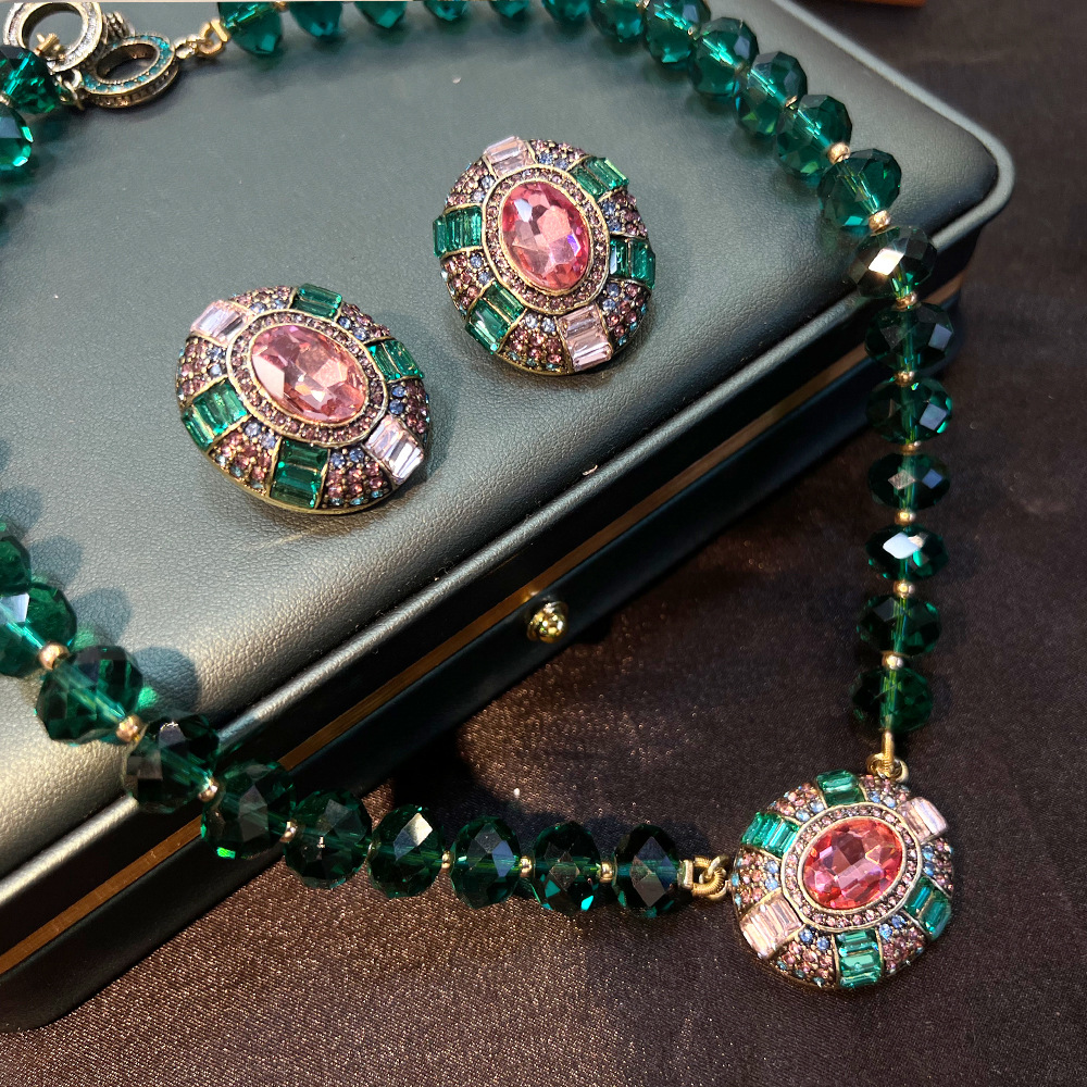 铜合金亚克力耳饰 复古耳饰 西洋vintage镶锆石套装链耳环