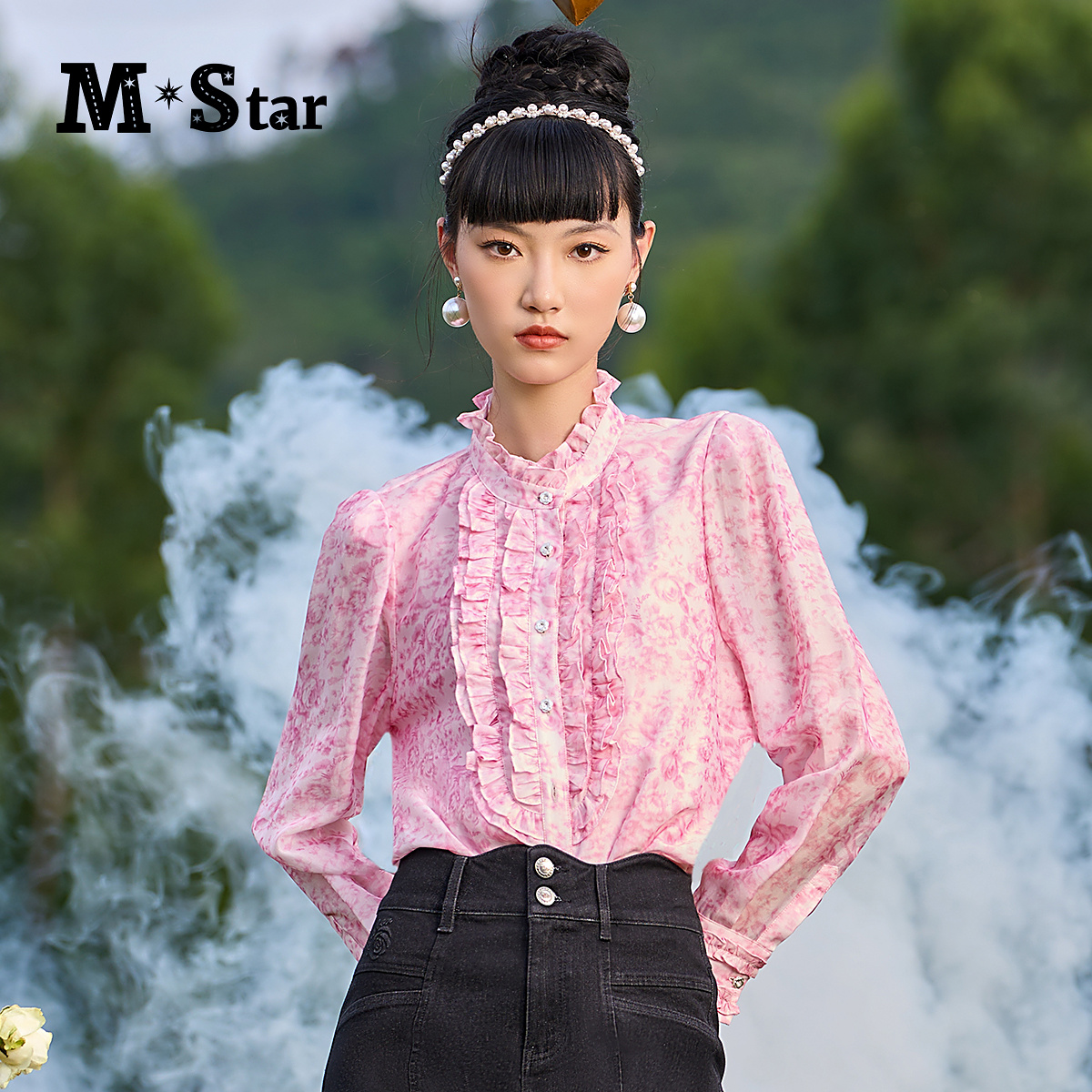 【蜜思仝】M-Star法式浪漫气质木耳领长袖衬衫 SFES111609