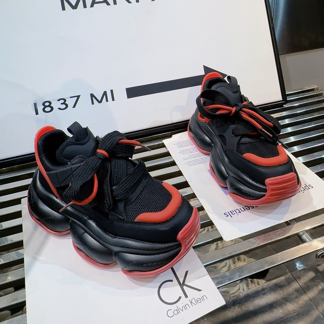 A.M艾墨儿女款秋季新款厚底增高拼色胶标款汽艇大底女款老爹鞋