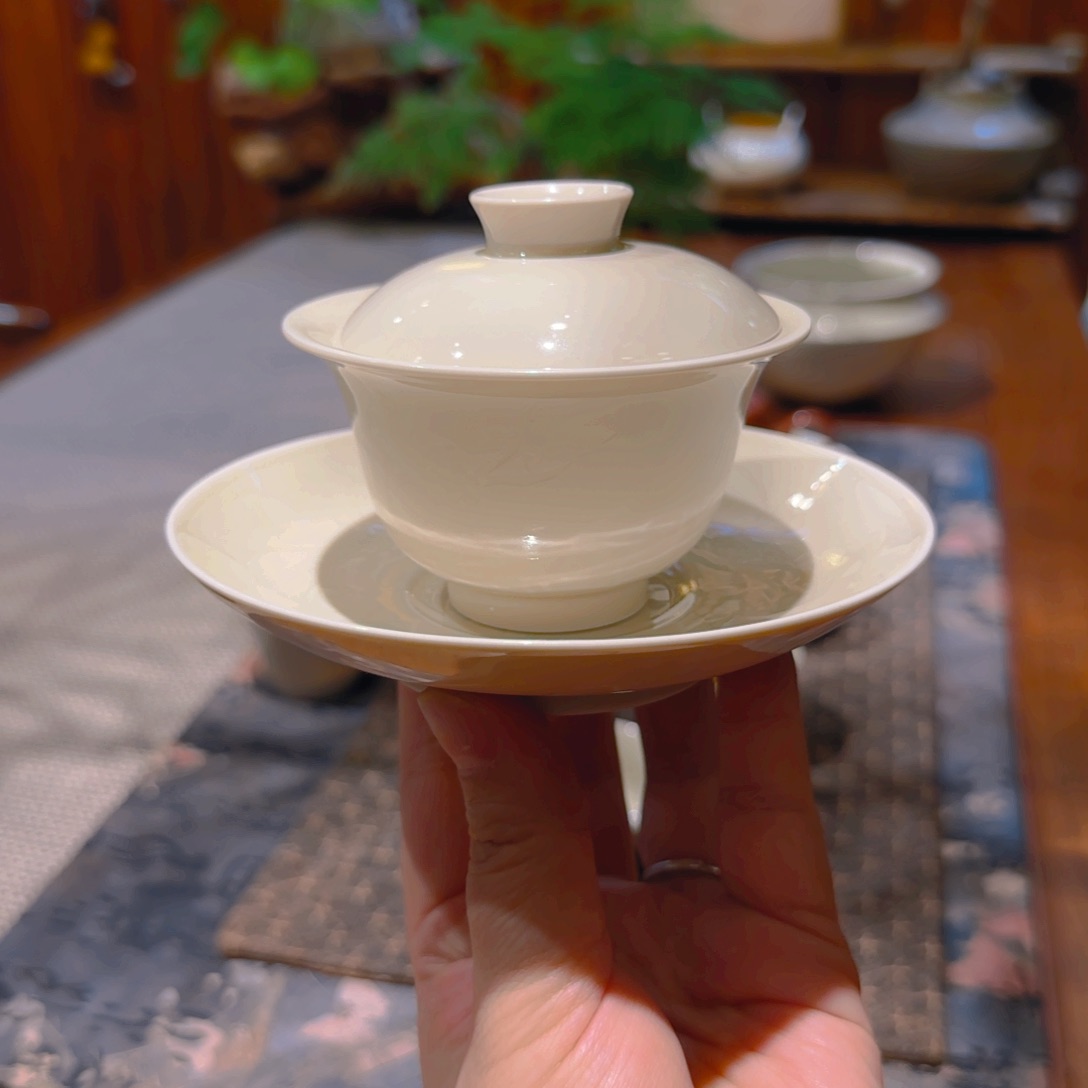 微澜定瓷 壶承+盖碗，全手