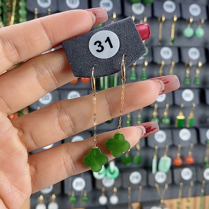 和田玉耳饰18K金镶嵌