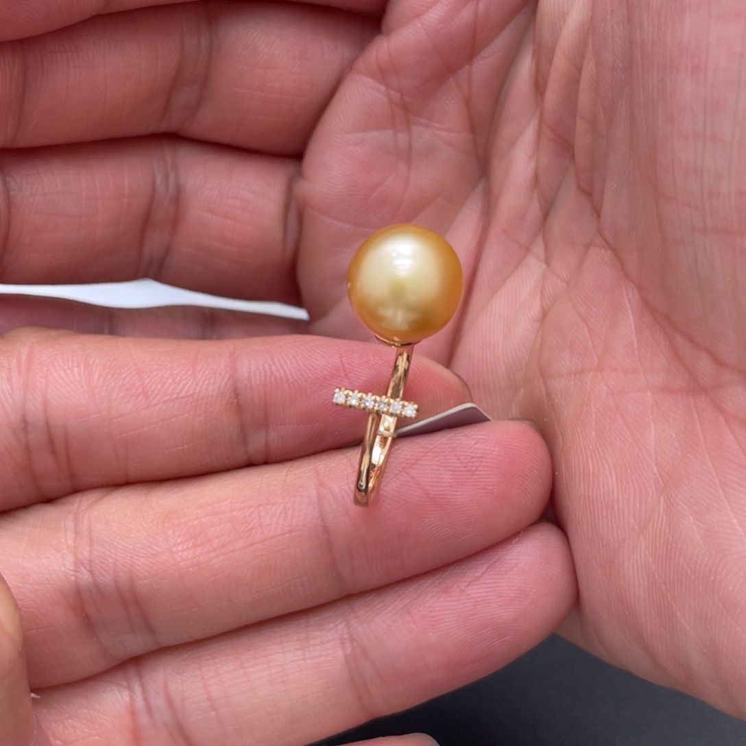 甜***圈海水珍珠戒圈18K金镶嵌