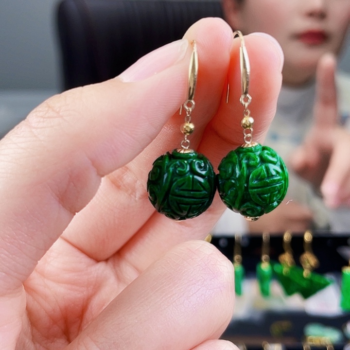 翡翠耳饰18K金镶嵌饰品