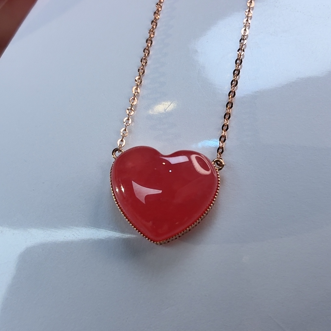 菱锰矿（红纹石）18K金镶嵌套链