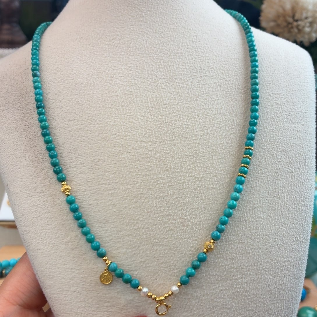 绿松石银S925镀金镶嵌颈饰