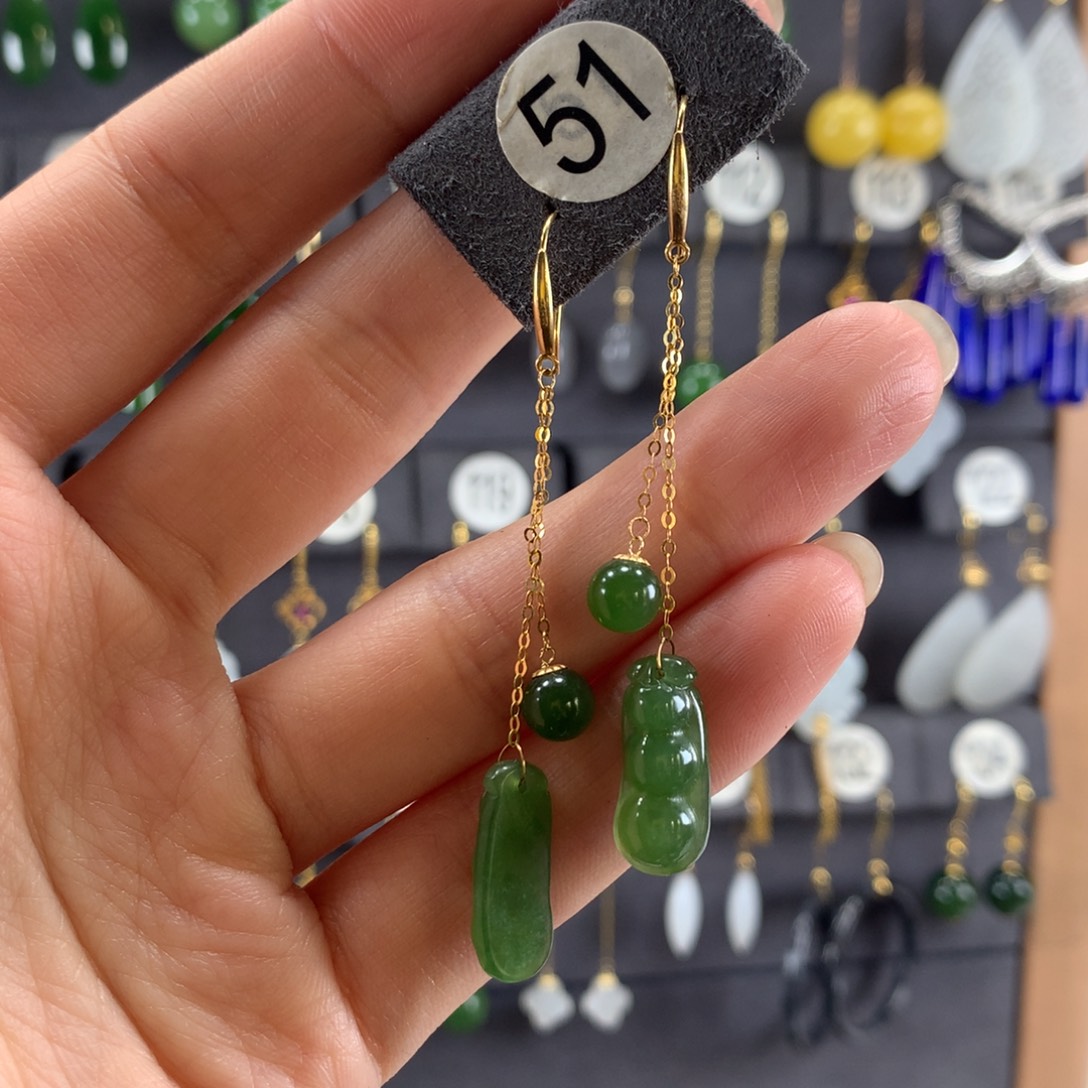 和田玉18K金镶嵌耳饰