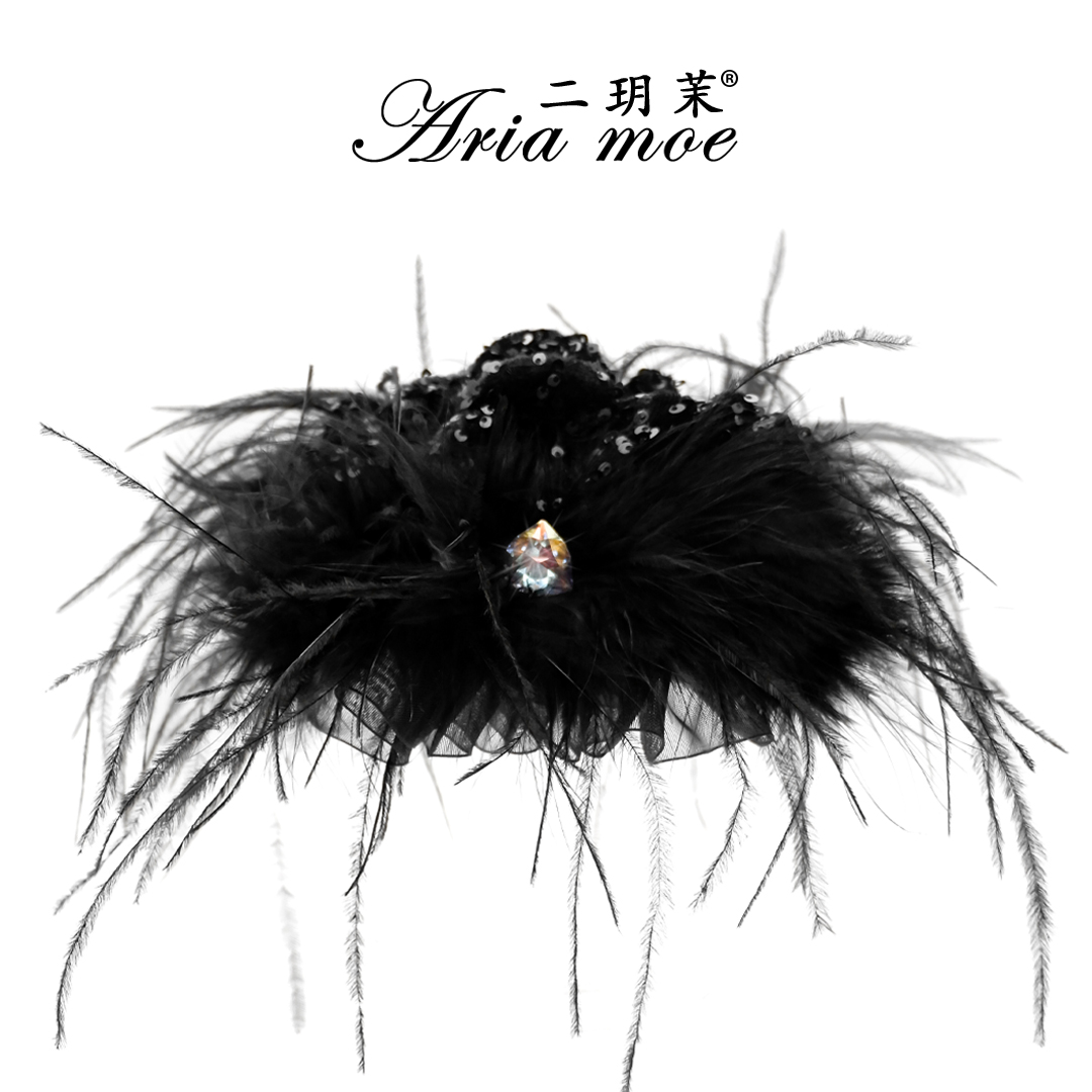 【美丽传说】原创高定秋冬轻奢羽毛抓夹氛围感褶皱亮片蝴蝶结鲨鱼夹