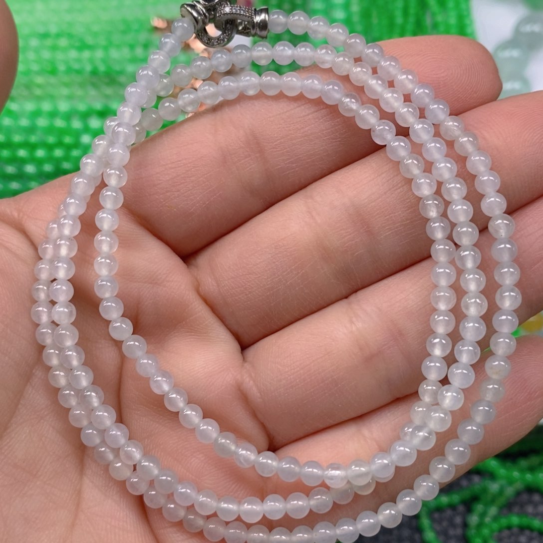 翡翠颈饰未镶嵌冰种小米珠项链3.7m' m