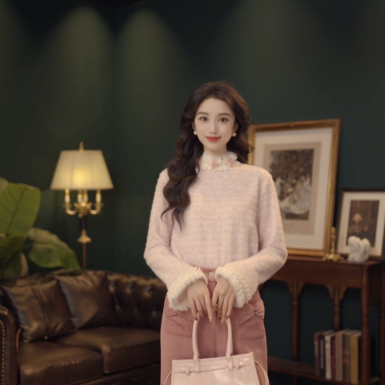 琦琦【粉绒花意】复古港风秋冬厚款休闲百搭上衣YE0708587