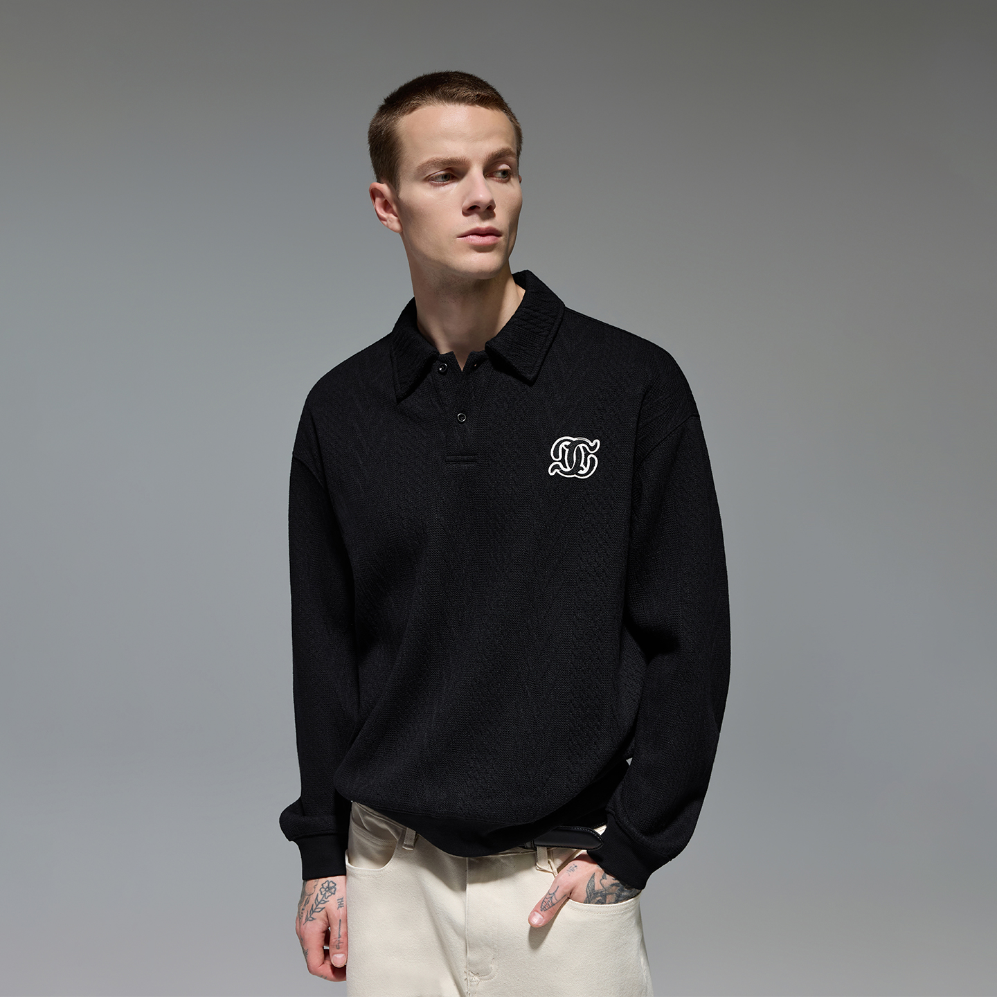 CHINISM赤尘 肌理感POLO领卫衣男秋季新款宽松复古男士上衣5078