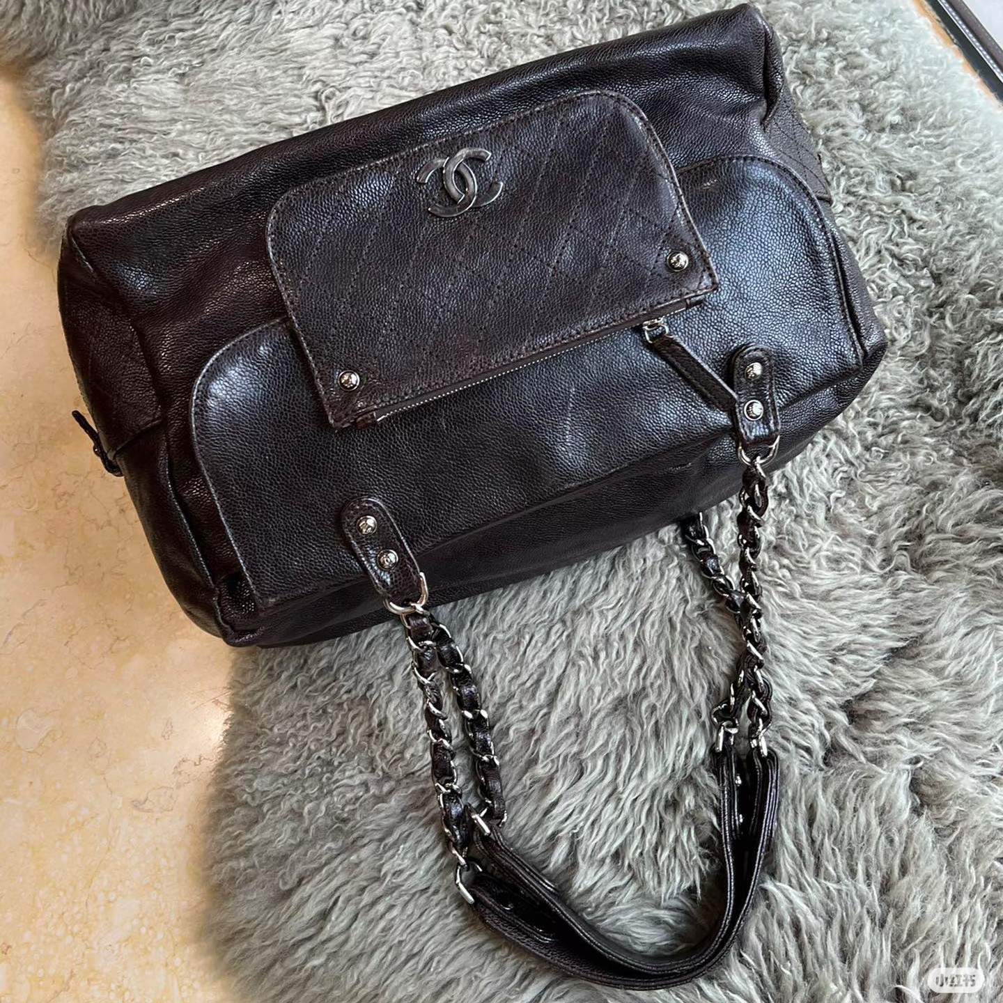 95新 Chanel/香奈儿 chanel香奈儿鱼子酱棕色单肩包