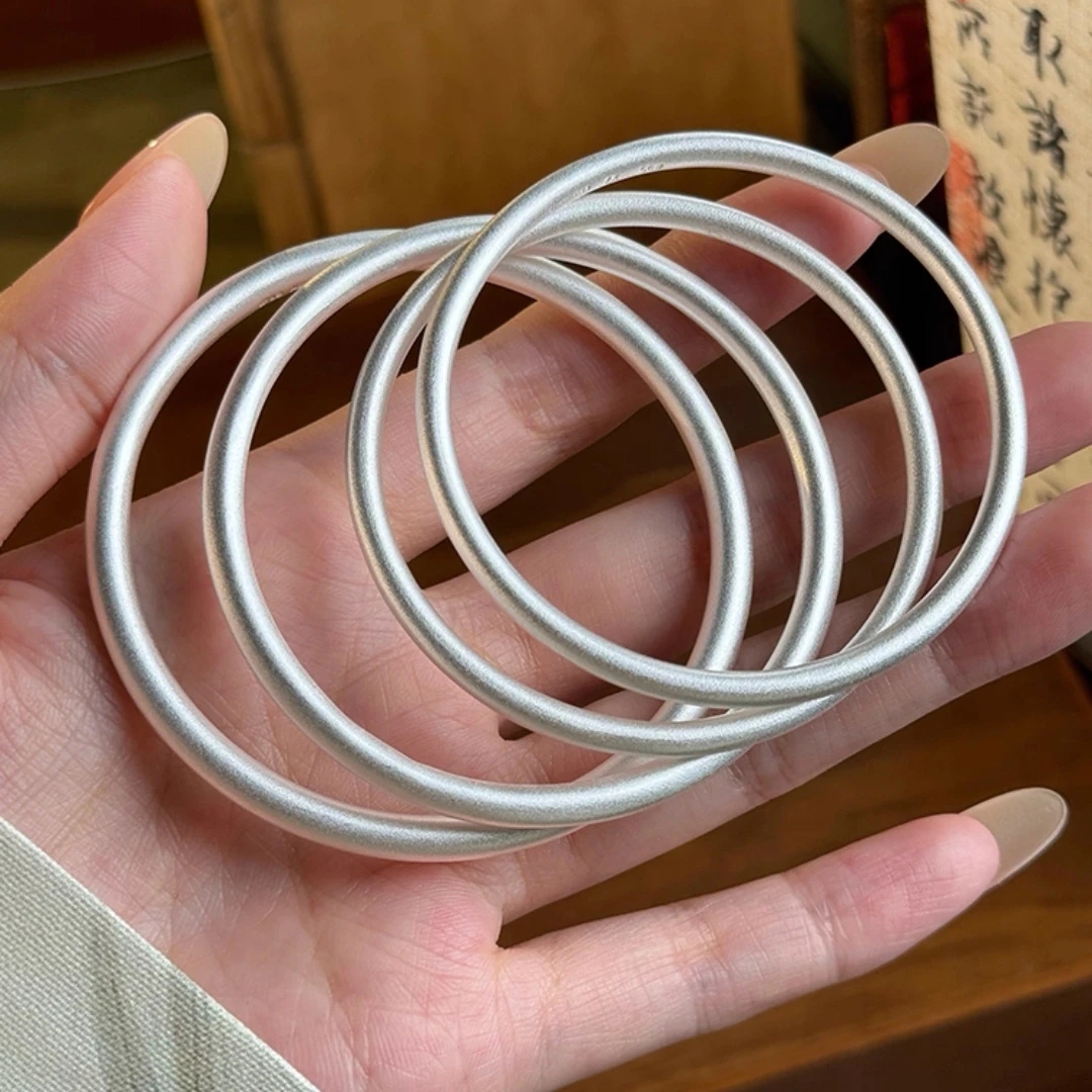 足银手镯 足银999古法传承手镯经典时尚素圈单圈磨砂