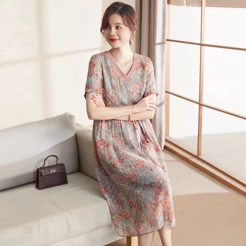 A0622夏季新款气质修身减龄短袖连衣裙适合年轻妈妈