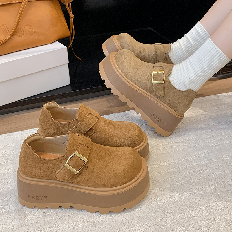 厚底复古单里勃肯鞋女2025秋冬新款舒适软皮底不累脚一脚蹬松糕鞋