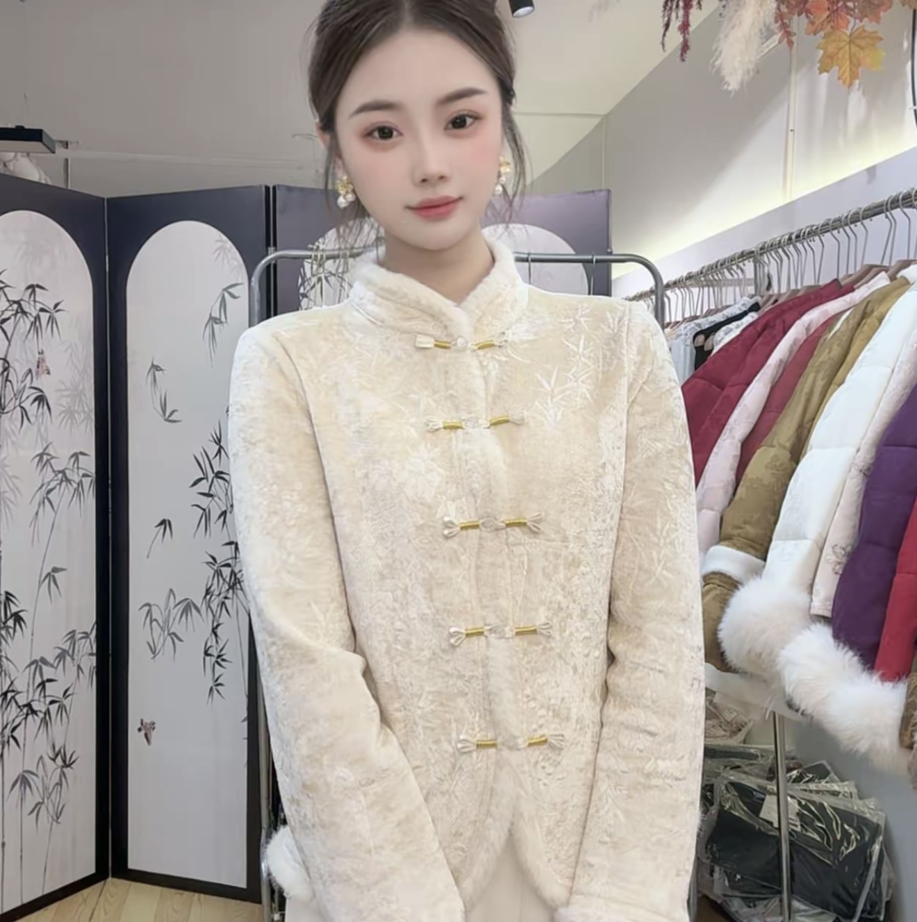 厚款高领立领提花民族风上衣复古拼接直襟常规款ins