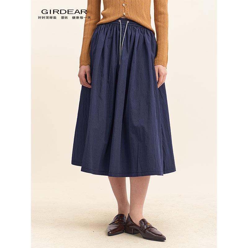 GIRDEAR/哥弟26薄款弹力腰优雅A字半身裙高腰显瘦女伞裙120051