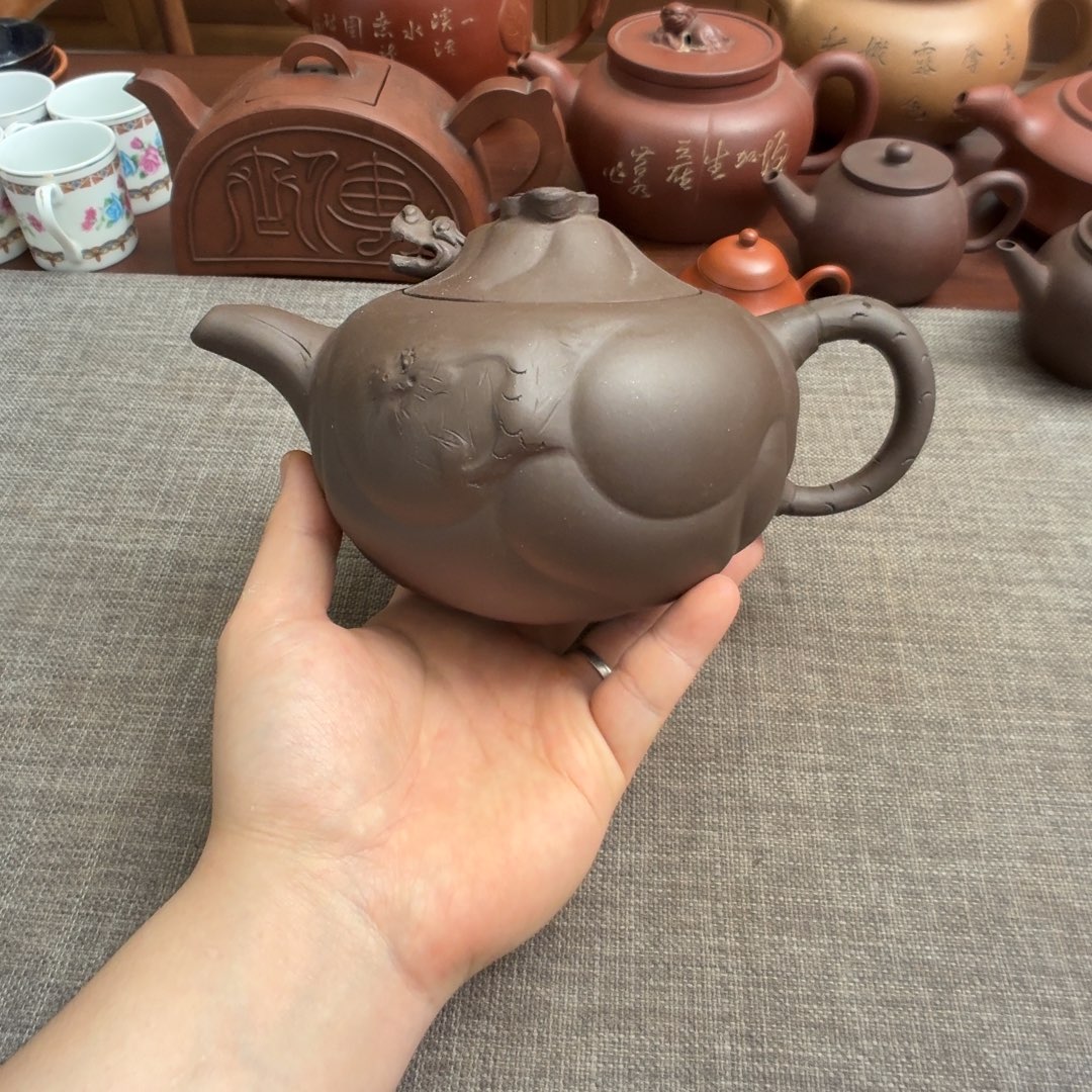 茶壶紫砂80年代紫泥鱼化龙壶