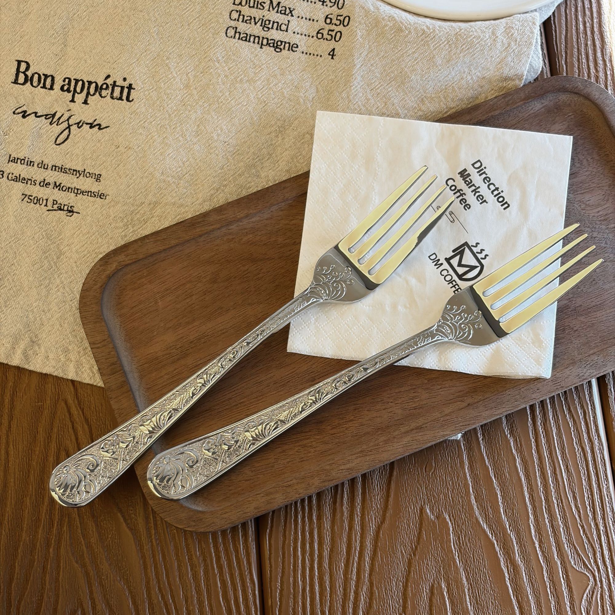 【两支装】中式雕花西餐叉18/10不锈钢家用精致轻奢吃面条长柄叉子