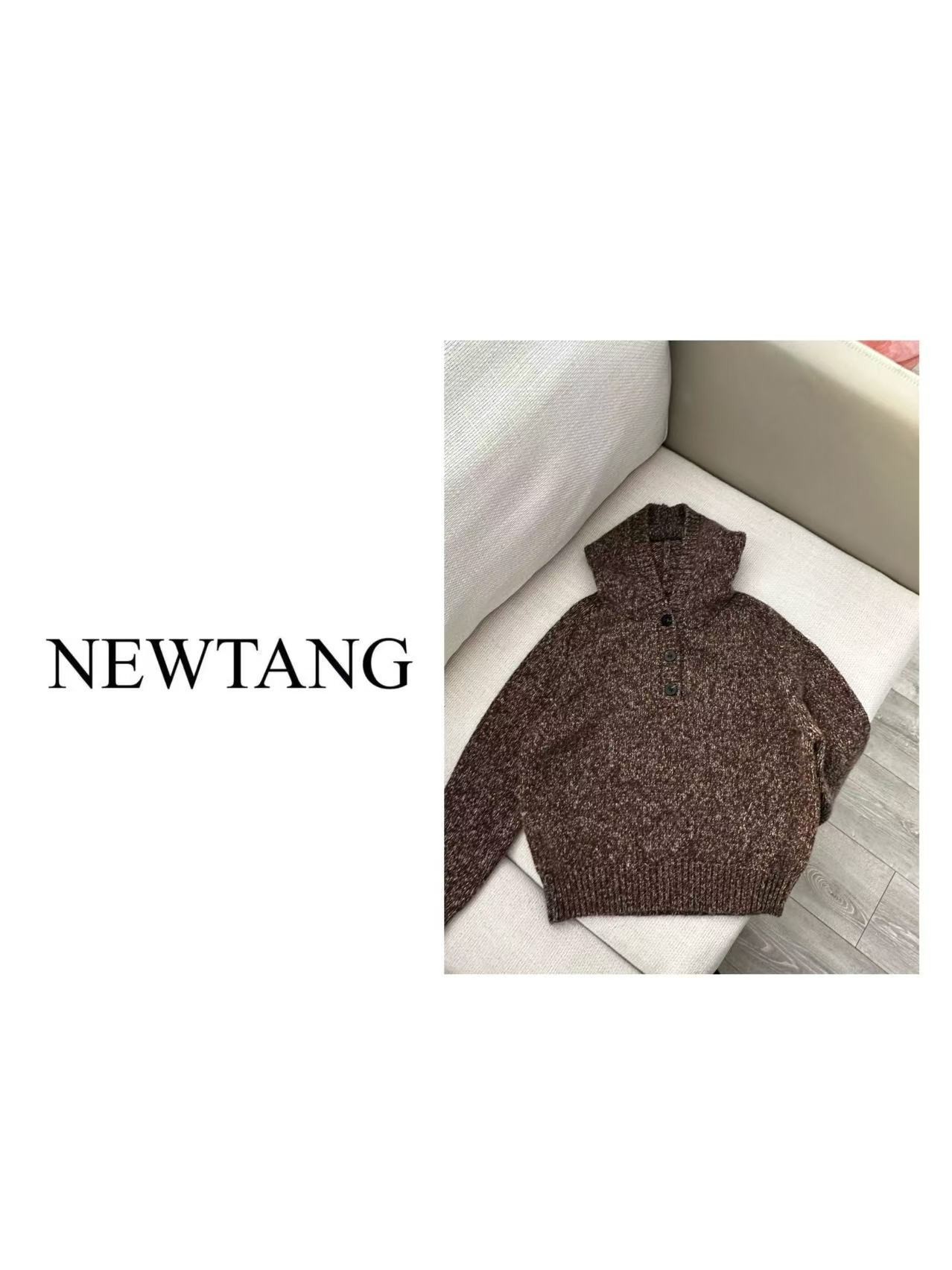 【连帽咖】155(含羊毛)连帽长袖针织毛衣衬衫女新款宽松显瘦上衣