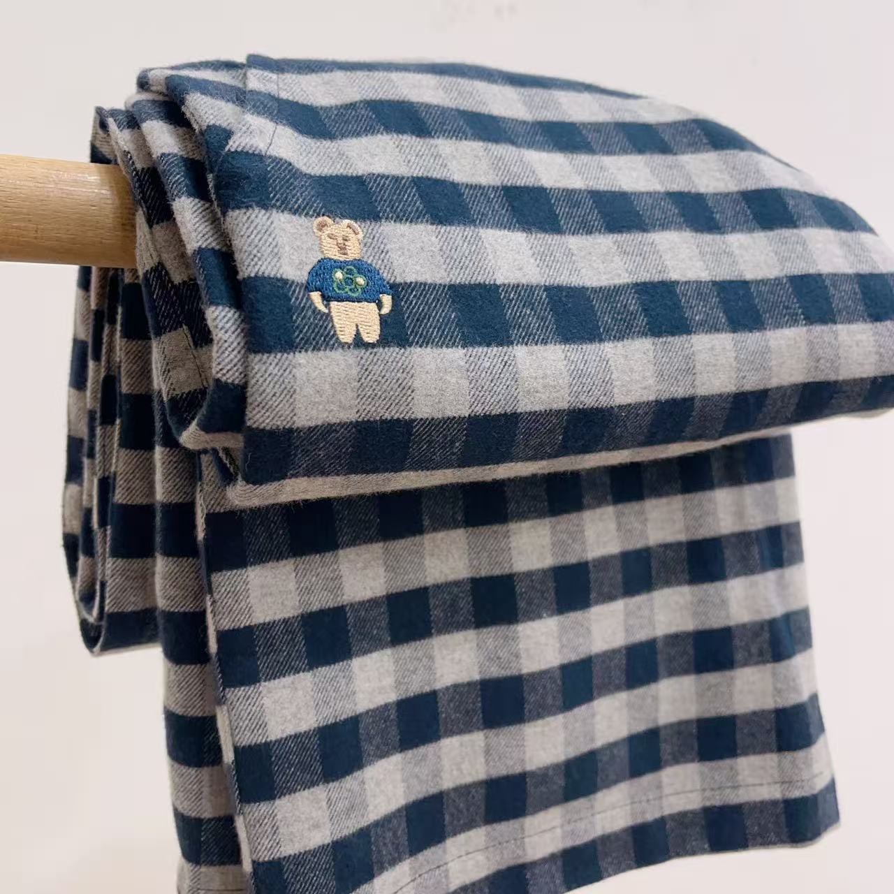 秋冬纯棉女士格子睡裤磨毛休闲保暖中腰带口袋可外穿睡裤25998