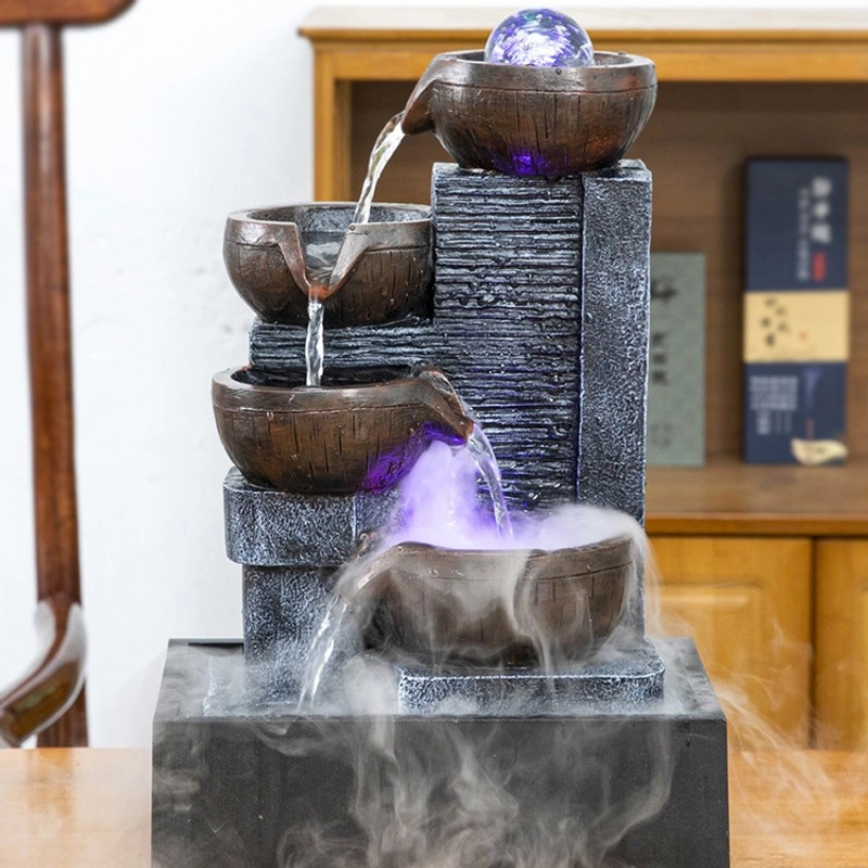 欧式喷泉流水客厅桌面创意家居装饰品电视柜摆件玄关招财礼品盆景