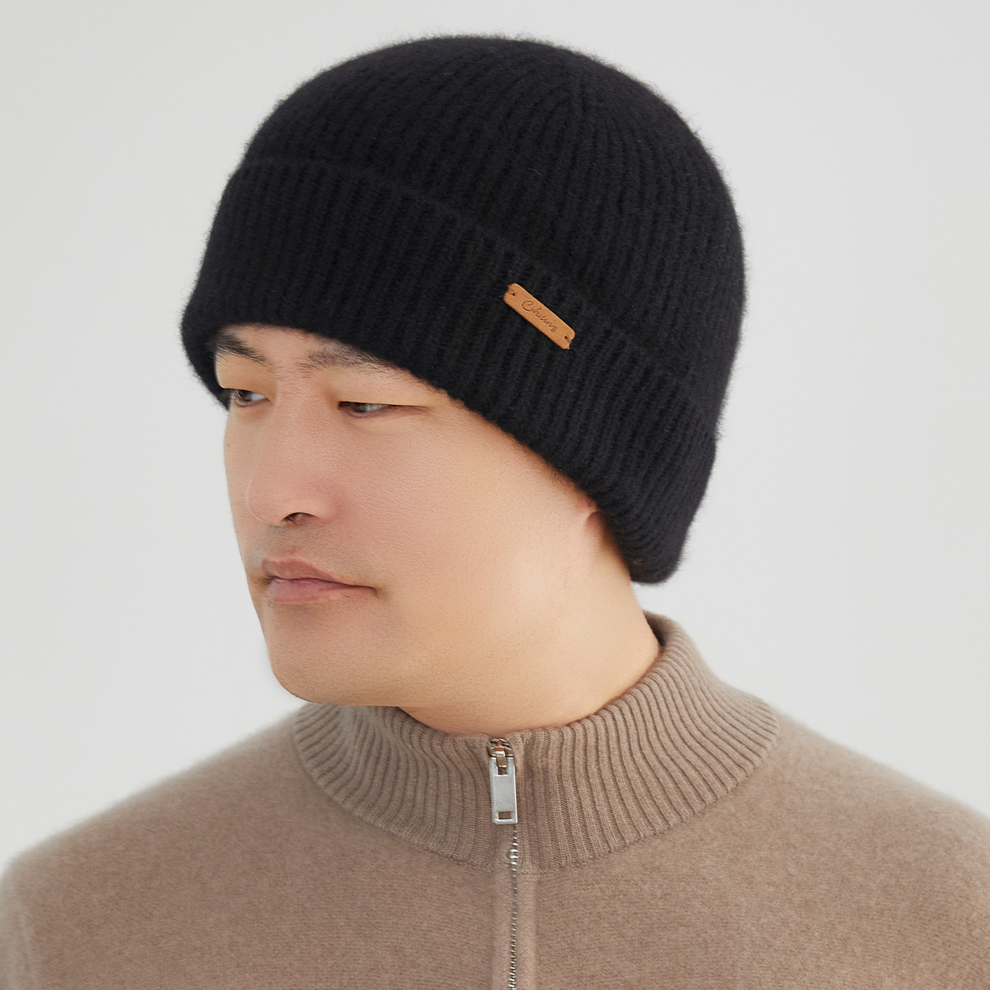 25新款100%山羊绒男款大头帽显脸小针织帽冬季针织时尚男女情侣款