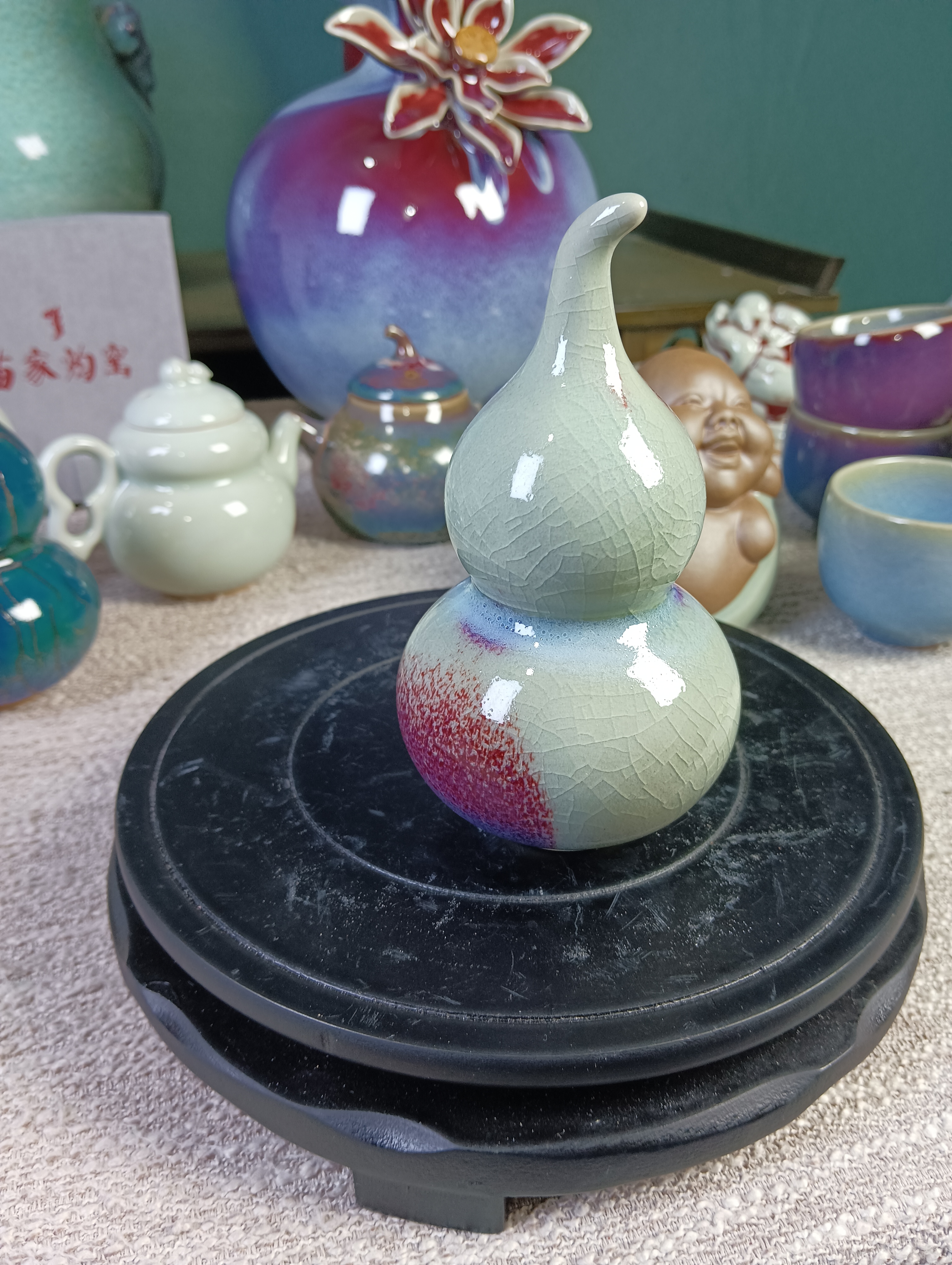 柴烧钧瓷小葫芦瓶 创意风水家居饰品