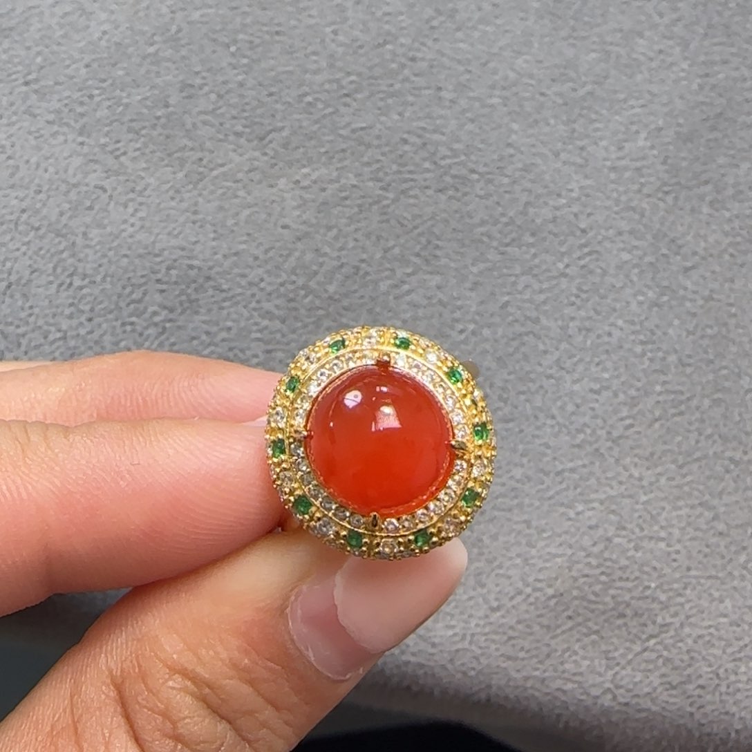 南红玛瑙戒指银S925镶嵌原矿无优化冰红戒指