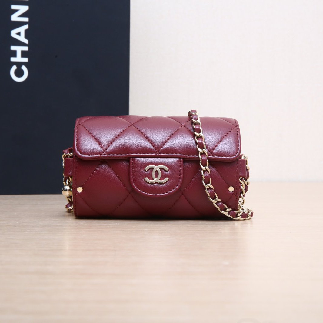 99新 Chanel/香奈儿 【活动】斜挎包小圆筒 酒红色31开 P244794580