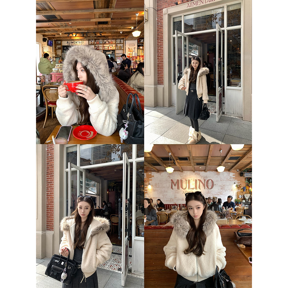 【绒绒小暖炉】加厚保暖连帽毛毛棉服外套女秋冬23688#