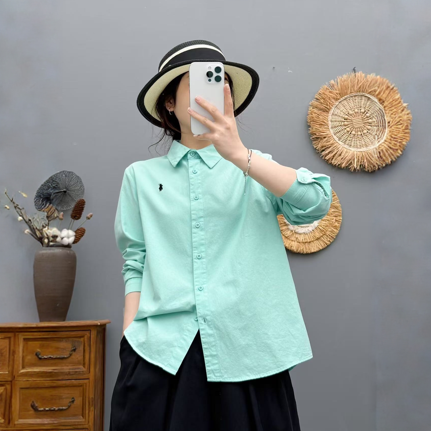 【KA MEN】001-080编号衬衫女新款纯棉宽松秋季长袖衬衣