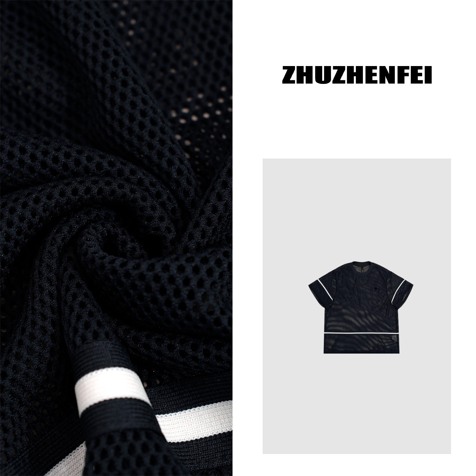 ZHUZHENFEI【布可思议】黑色简约透气百搭显瘦洞布T恤-Z352139