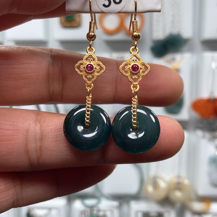 【闪购商品】翡翠耳饰银S925镶嵌耳饰