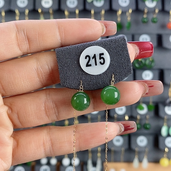 和田玉耳饰18K金镶嵌