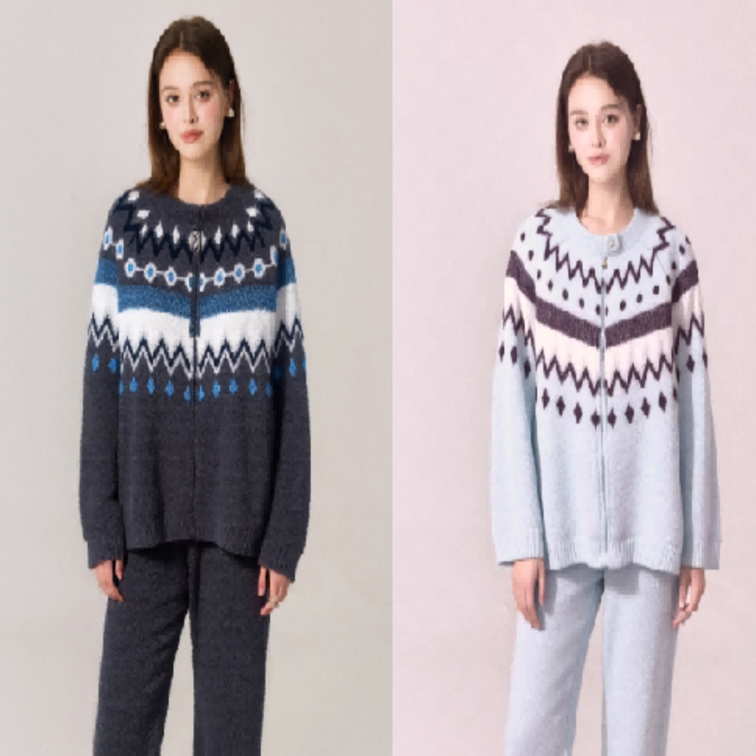 120-240韩版撞色时尚半边绒睡衣女秋冬宽松舒适可外穿家居服加厚