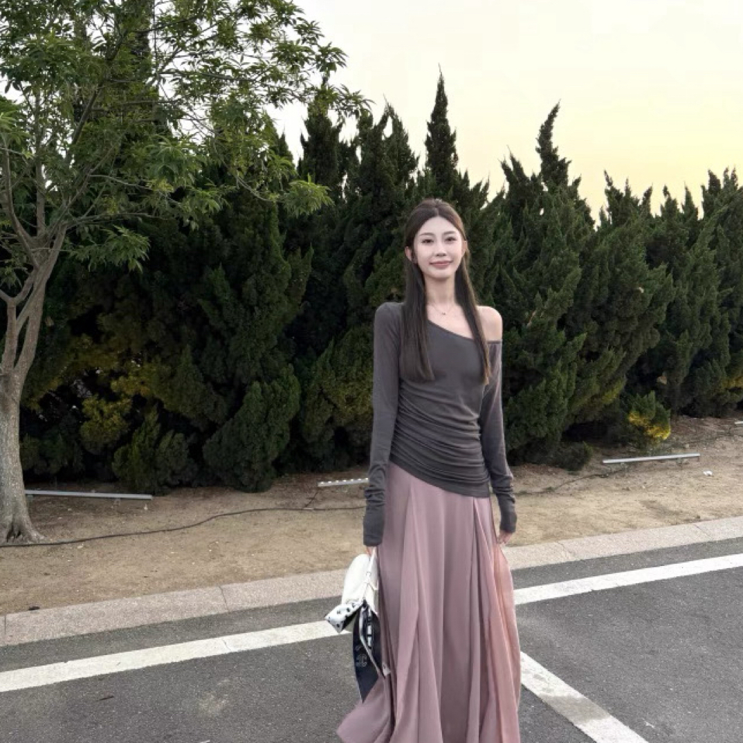 莱赛尔羊毛打底衫+拼接设计感半裙百搭显瘦套装女秋