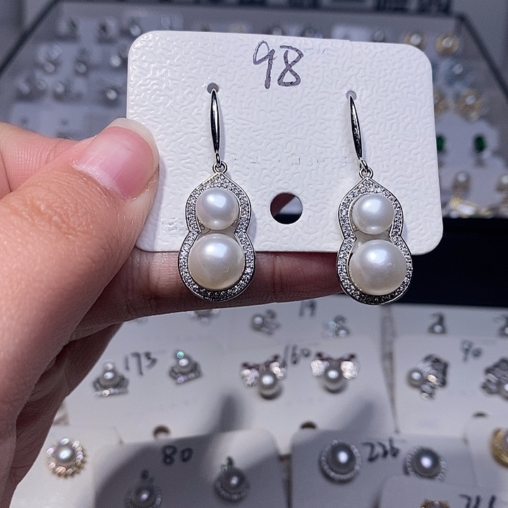 耳饰银S925镶嵌淡水珍珠