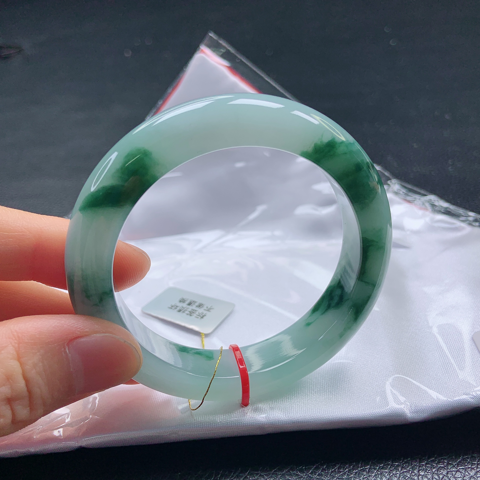 53➕圈冰种飘花飘绿厚装翡翠宽边手镯缅甸天然a货高贵优雅女款时尚