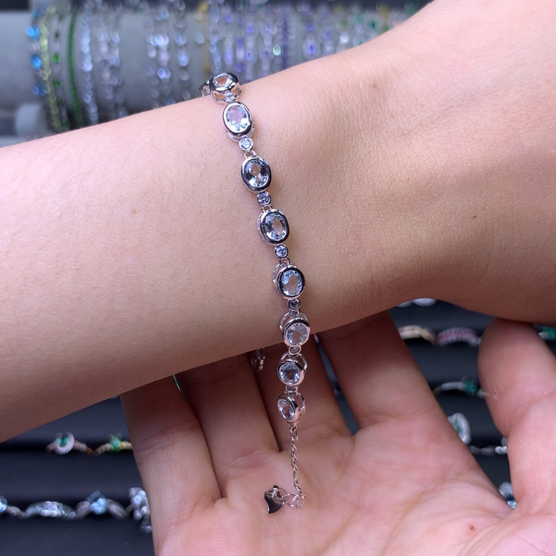 海蓝宝石手链银S925镶嵌