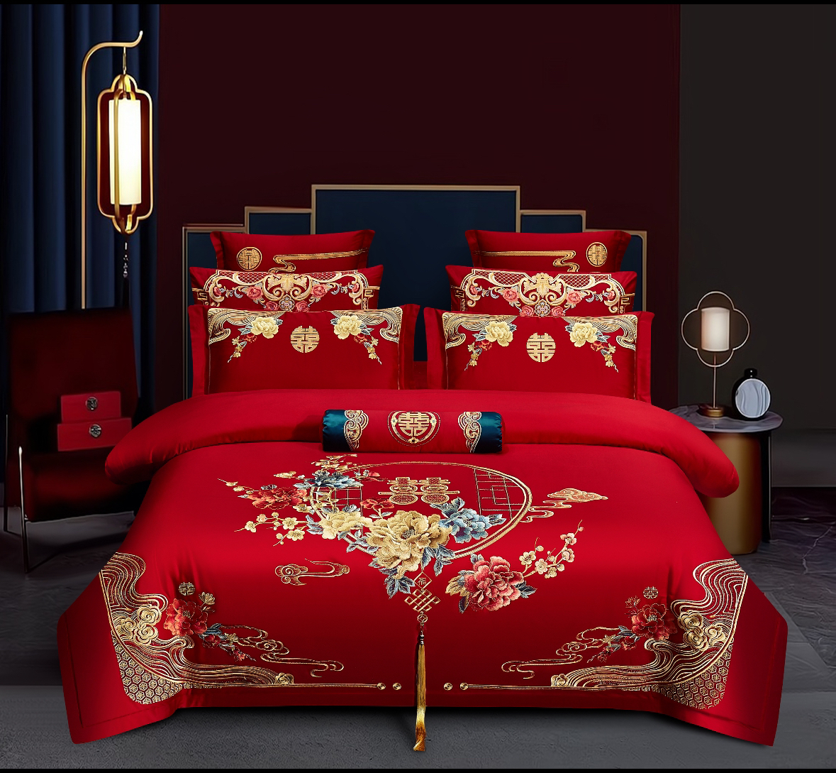 【诗情画意】新中式结婚刺绣喜庆大红色婚被中式婚房清仓绣花四件套
