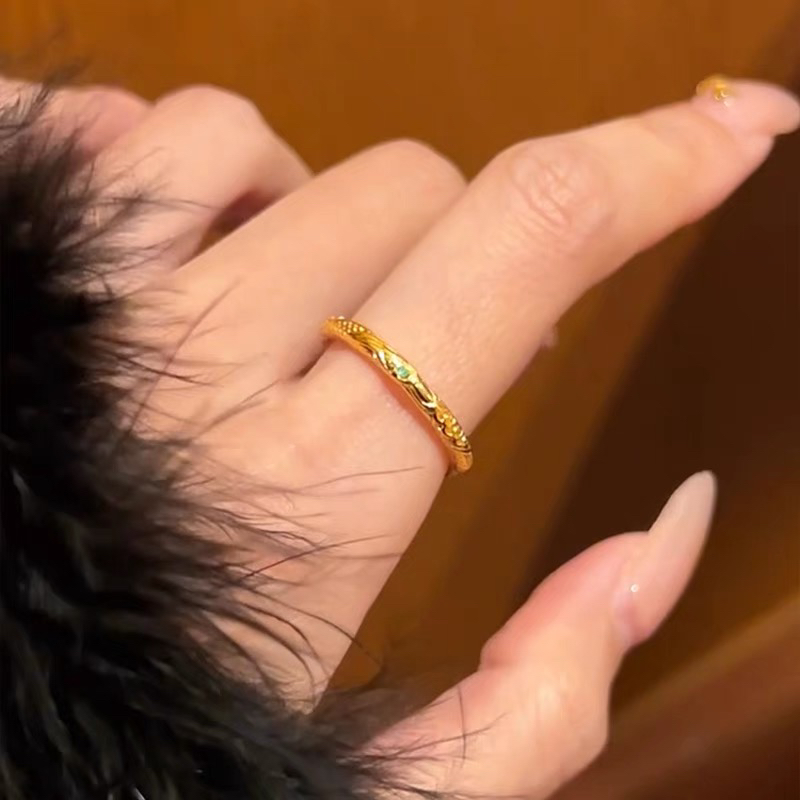 足银锆石戒指 纯银乾坤圈戒指闭口情侣素圈对戒金色银色可选