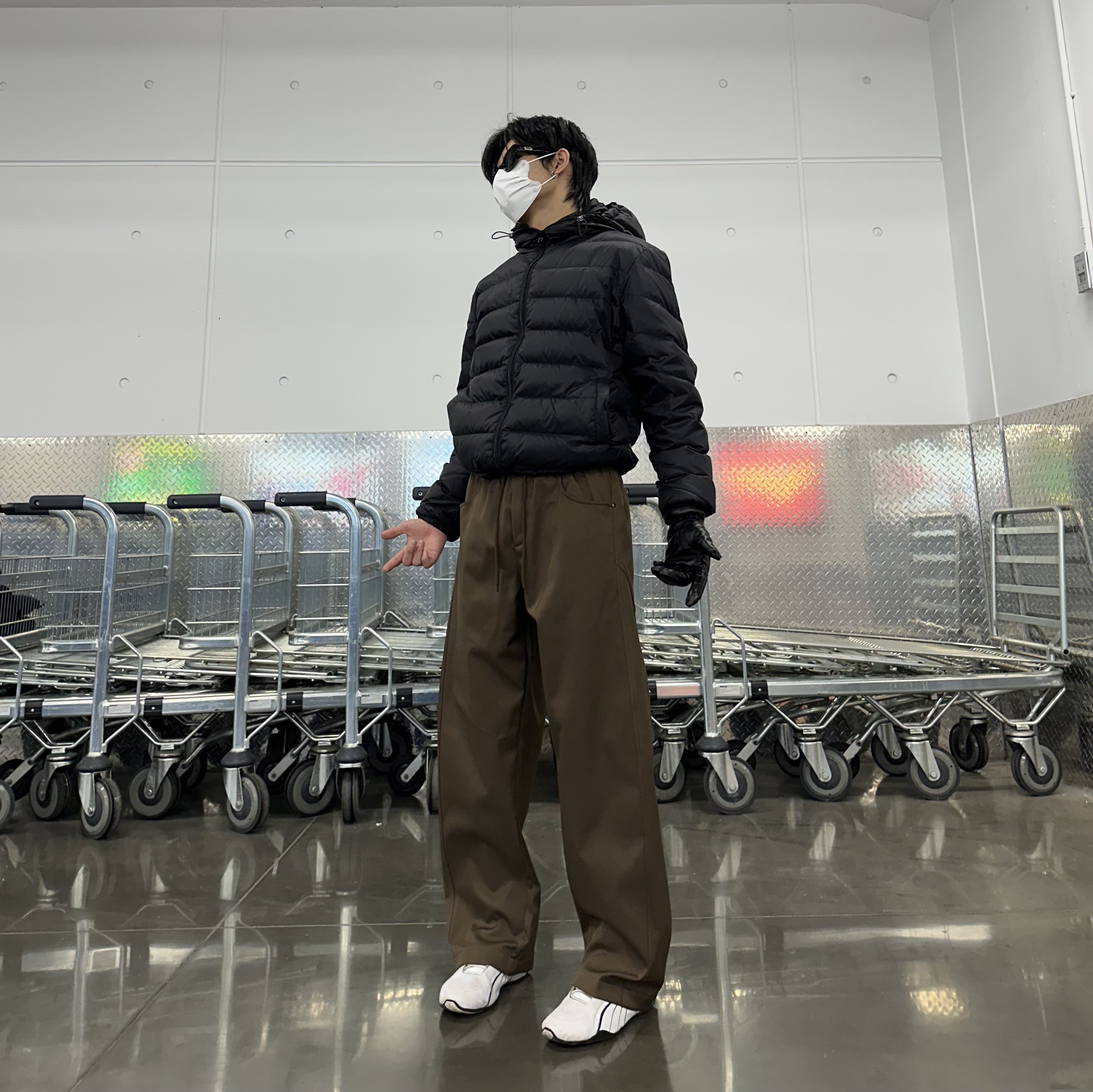 加绒加厚美式弯刀裤男冬季重磅裤子宽松直筒运动阔腿男款休闲裤