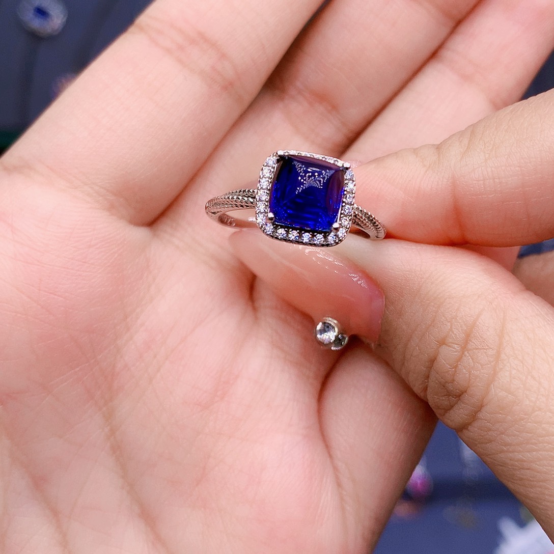 蓝宝石戒指银S925镶嵌