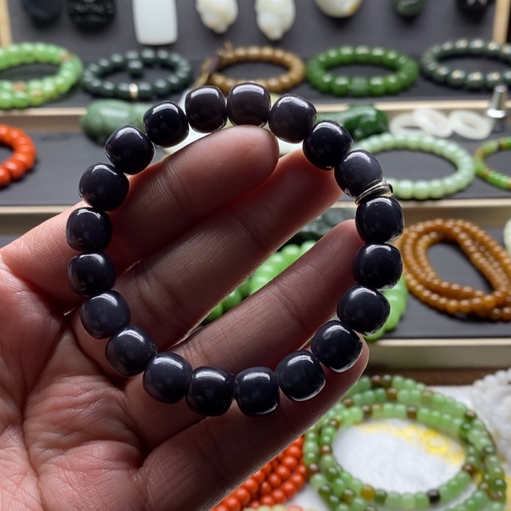 和田玉手链未镶嵌紫**萊