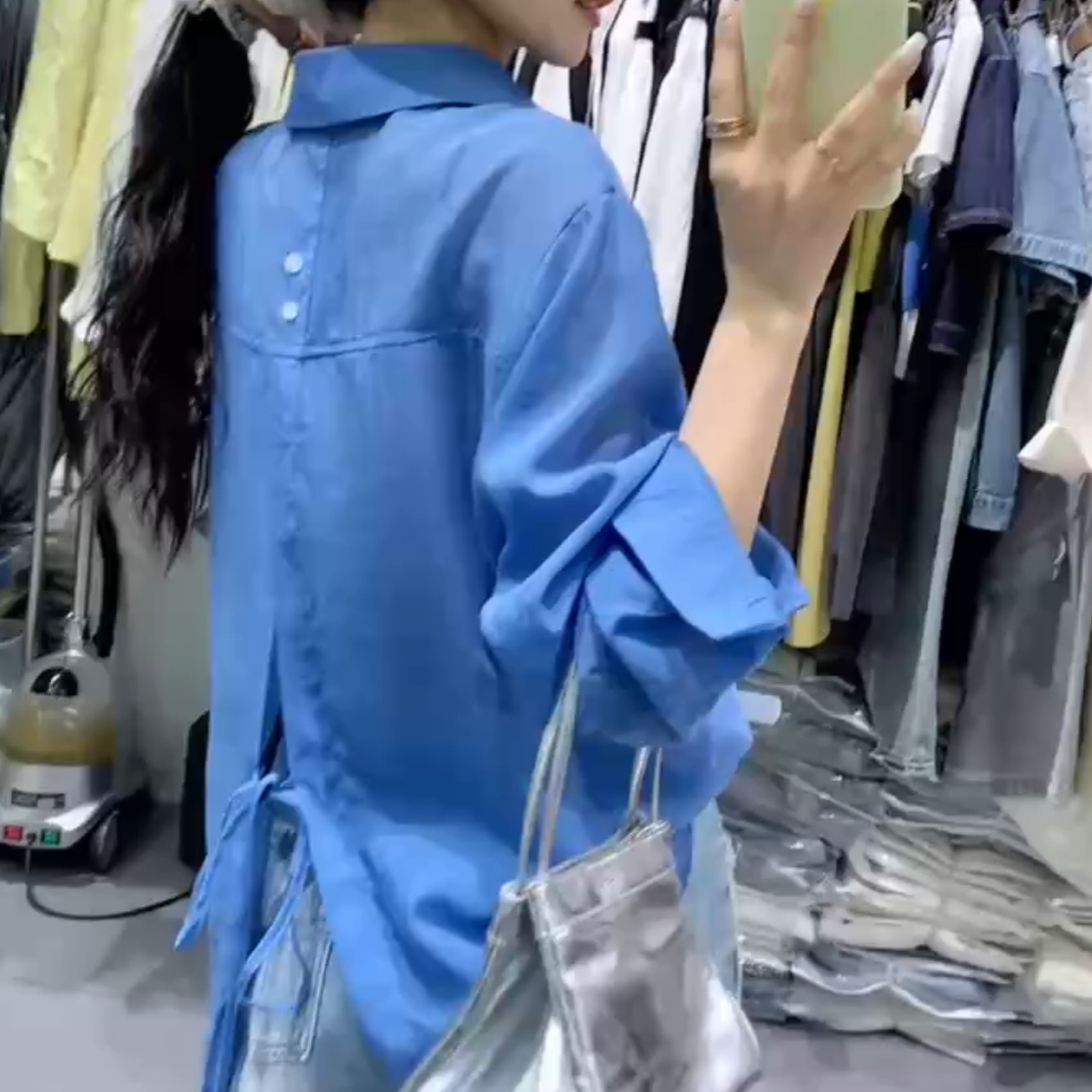 夏季新款后背镂空绑带设计感透气苎麻防晒衬衫女
