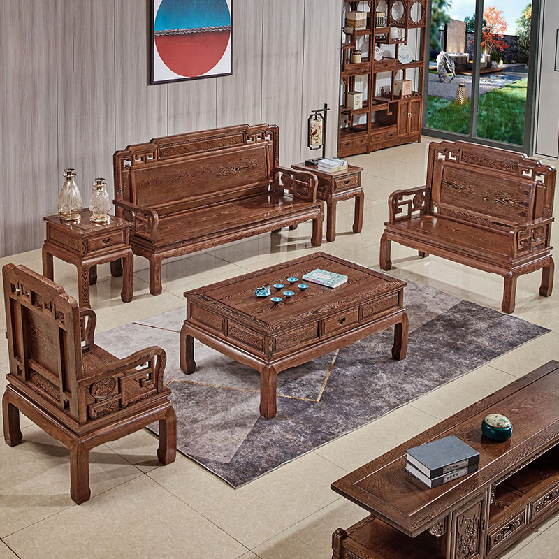 小国色天香 鸡翅木沙发中式家用实木小户型客厅沙发组合红木家具