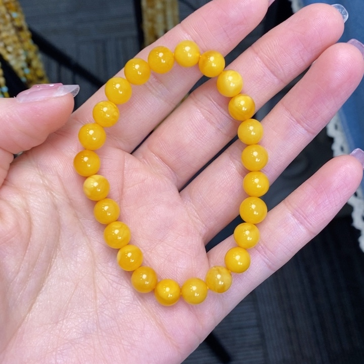 蜜蜡手链未镶嵌蜗**窝天然无优化琥珀蜜蜡