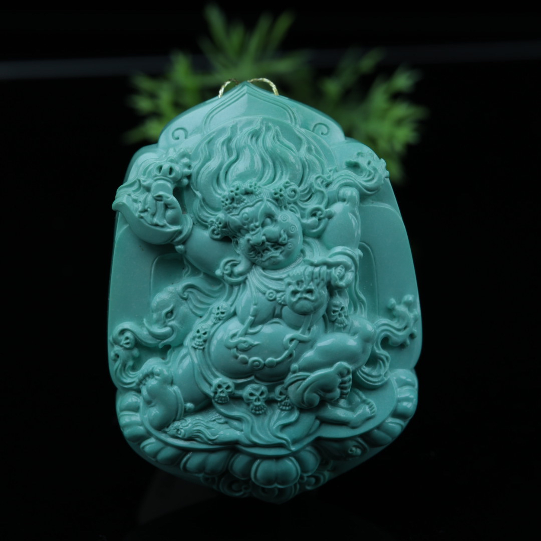 原矿纯天然绿松石精品雕件大黑天