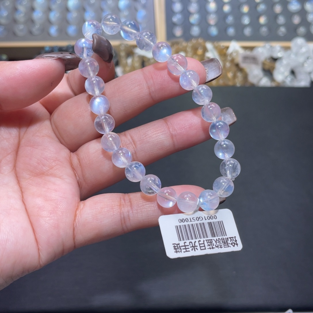 疯***人手链未镶嵌长石蓝月光手链7mm