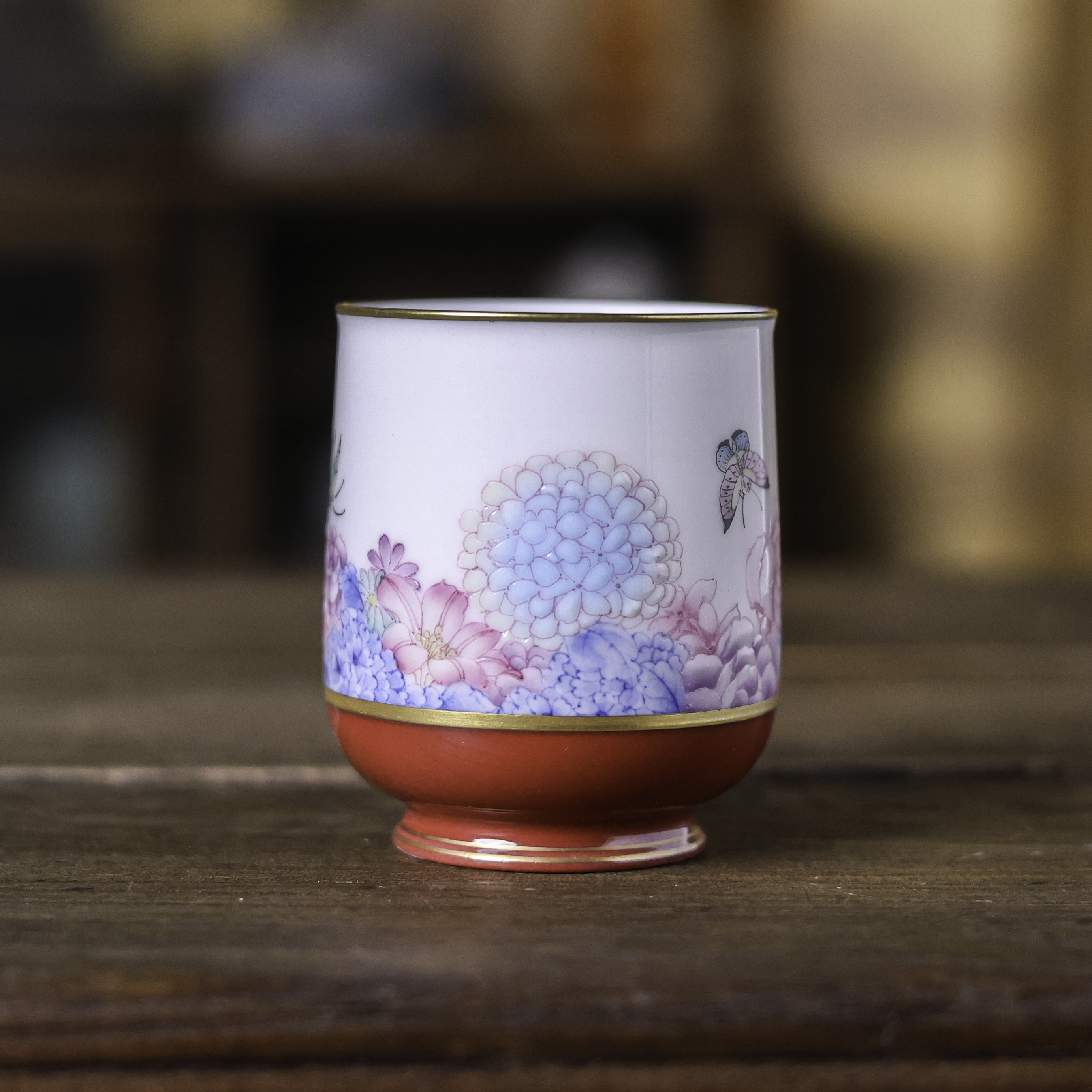 【九姐爱喝茶】玫瑰红斗彩绣球主人杯100ml（华隐S0839）